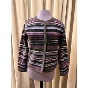 Vintage Tally-Ho 100% Wool Striped Cardigan Sweater Purple Grey purple Medium
